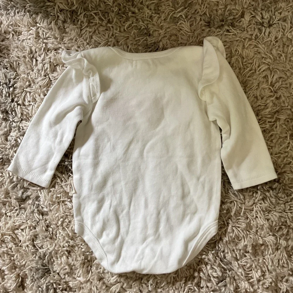 Rabbit Bear Baby Girls Heart Chenille‎ Patch Ruffle Bodysuit White 6-9M